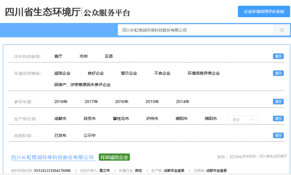 环境信用评价结果