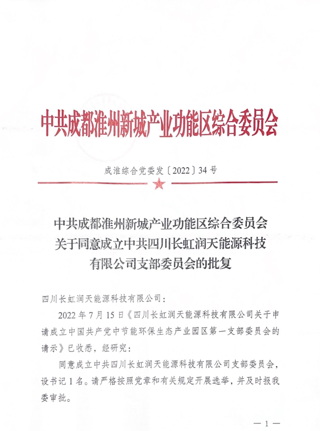 关于同意成立中共四川长虹润天能源科技有限公司支部委员会的批复